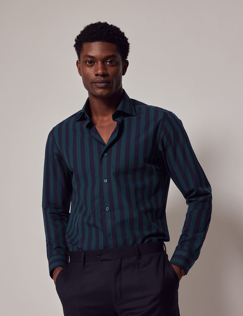 Green & Navy Stripe Slim Shirt