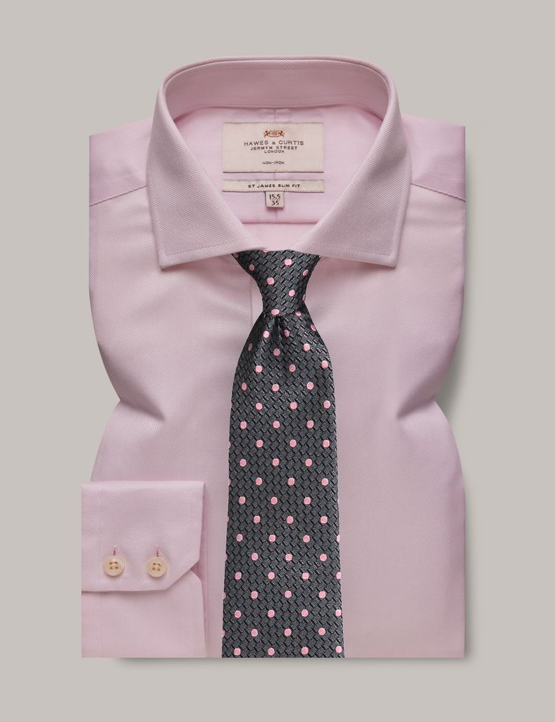 Non-Iron Pink Pique Slim Fit Shirt - Windsor Collar