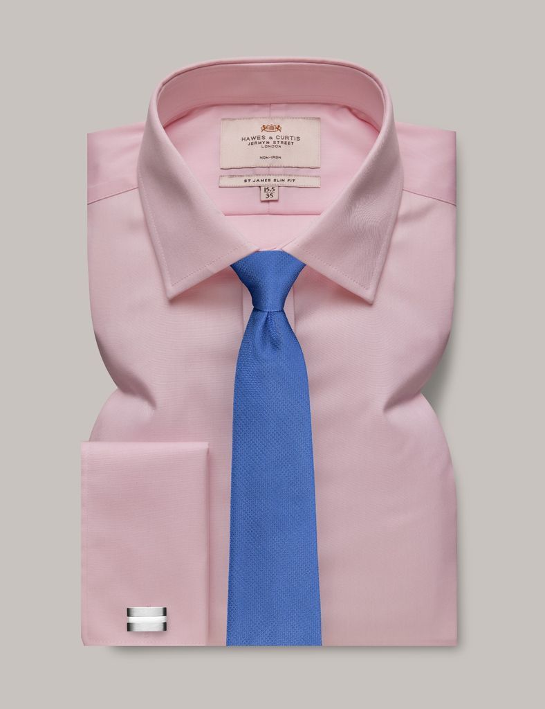 Non-Iron Pink Twill Slim Shirt - Double Cuff