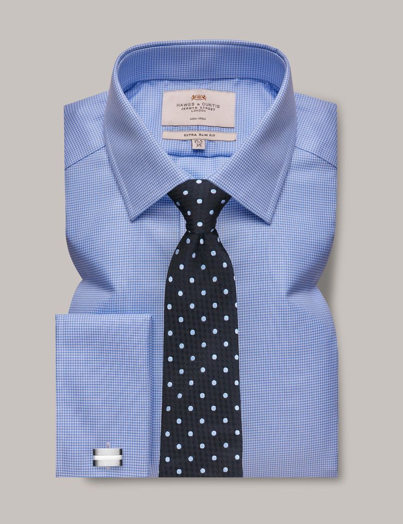Non-Iron White & Blue Dobby Extra Slim Fit Shirt - Double Cuff