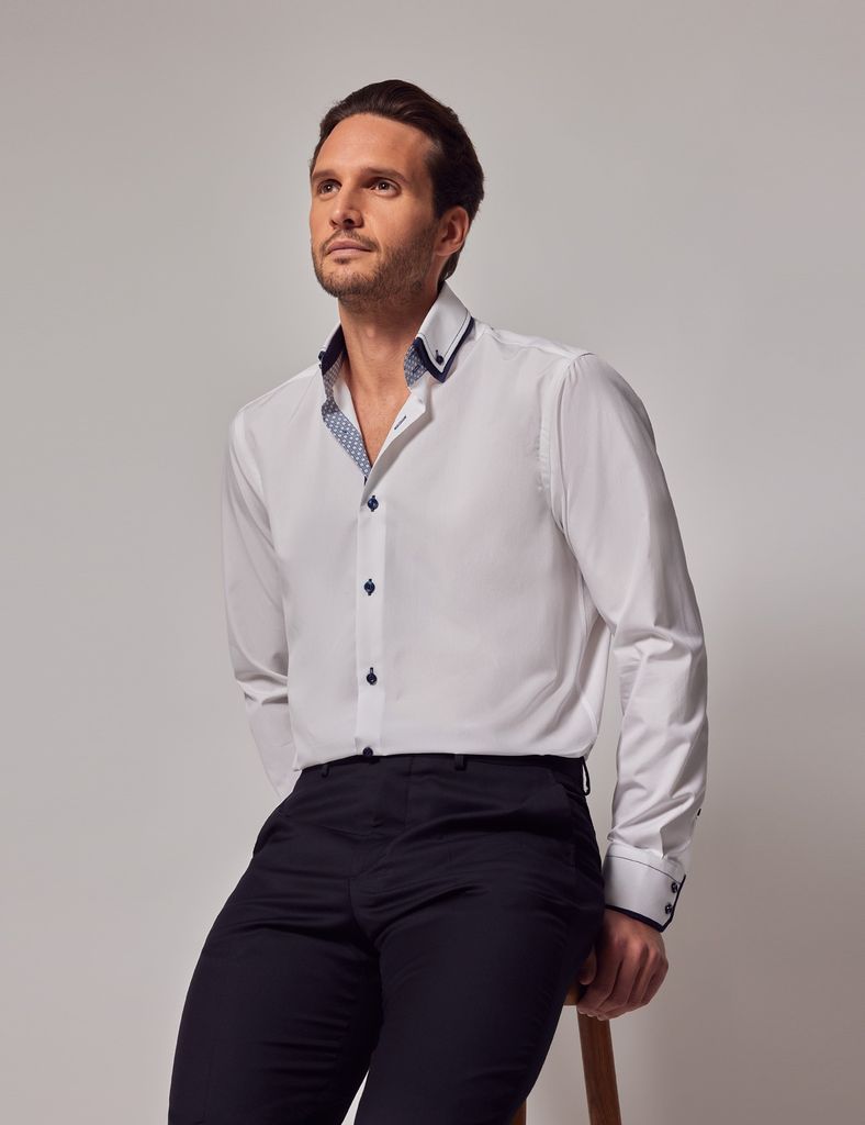 White & Navy Slim Shirt - Button Down Collar - Limited Edition