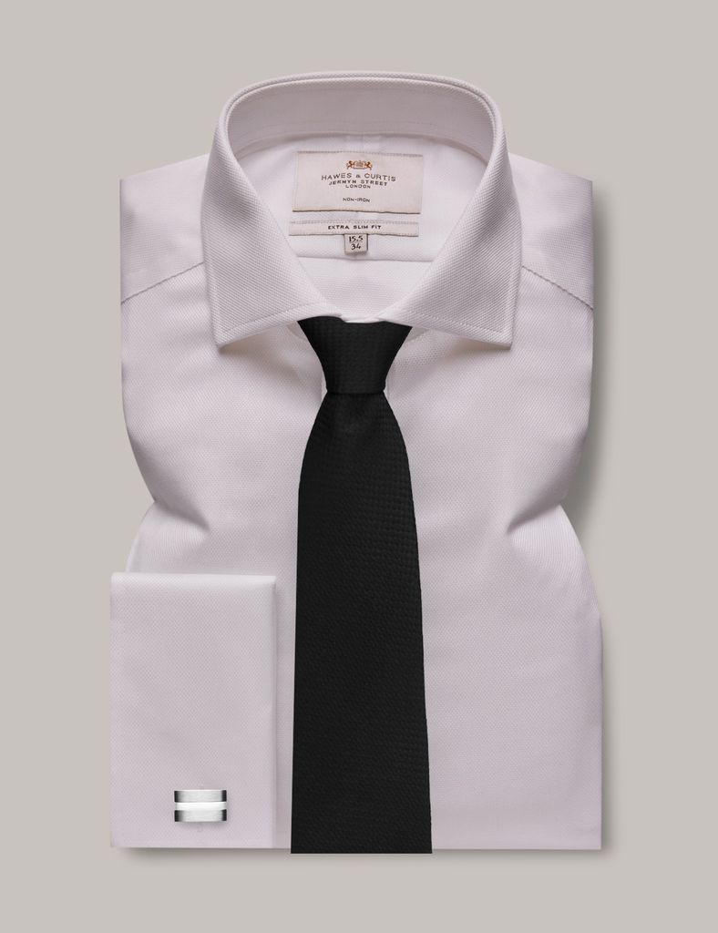 Non-Iron White Pique Extra Slim Shirt - Windsor Collar
