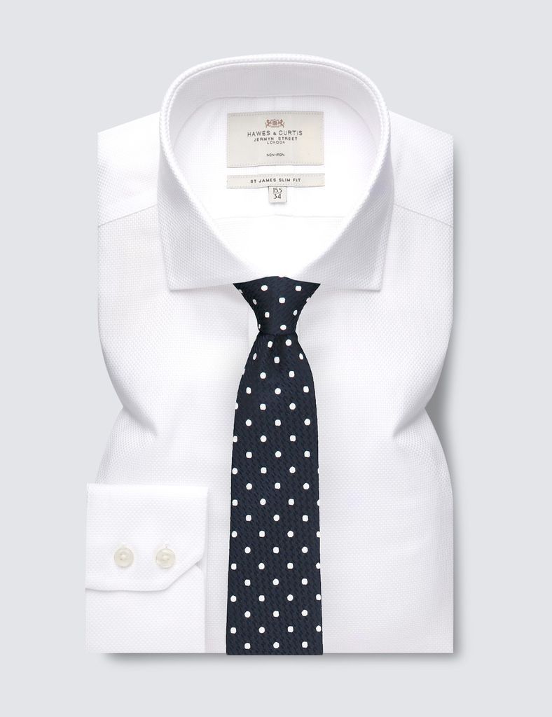Non-Iron White Fabric Interest Slim Shirt - Windsor Collar