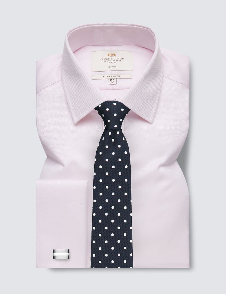 Non-Iron Pink Pique Extra Slim Shirt - Double Cuff