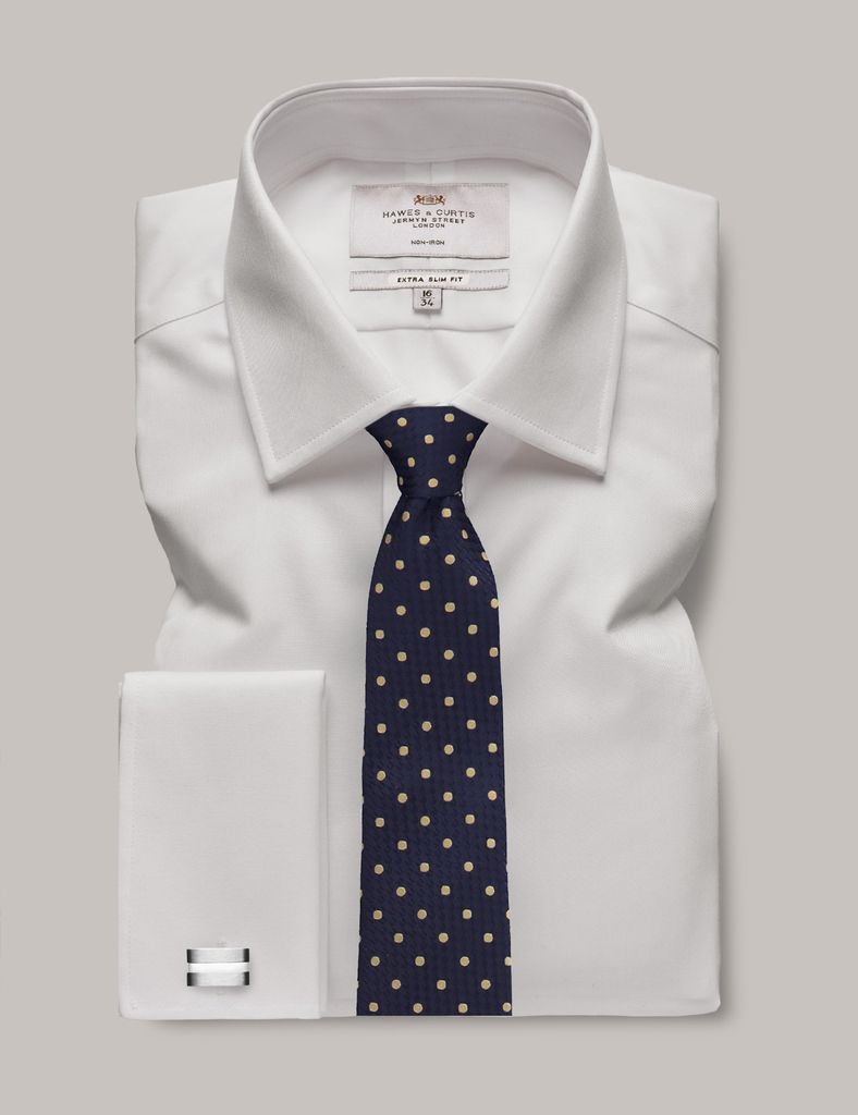 Non-Iron Formal White Twill Extra Slim Shirt - Double Cuff
