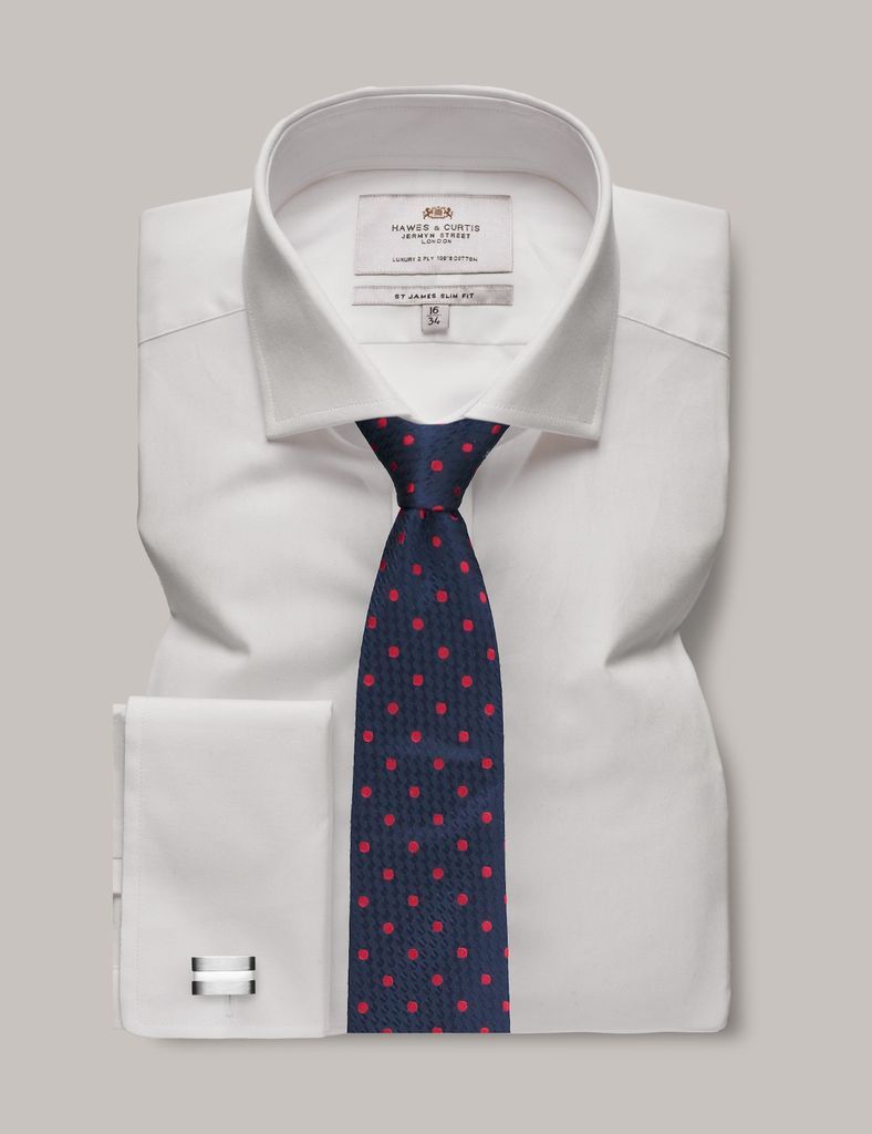 White Poplin Slim Shirt - Windsor Collar - Double Cuff