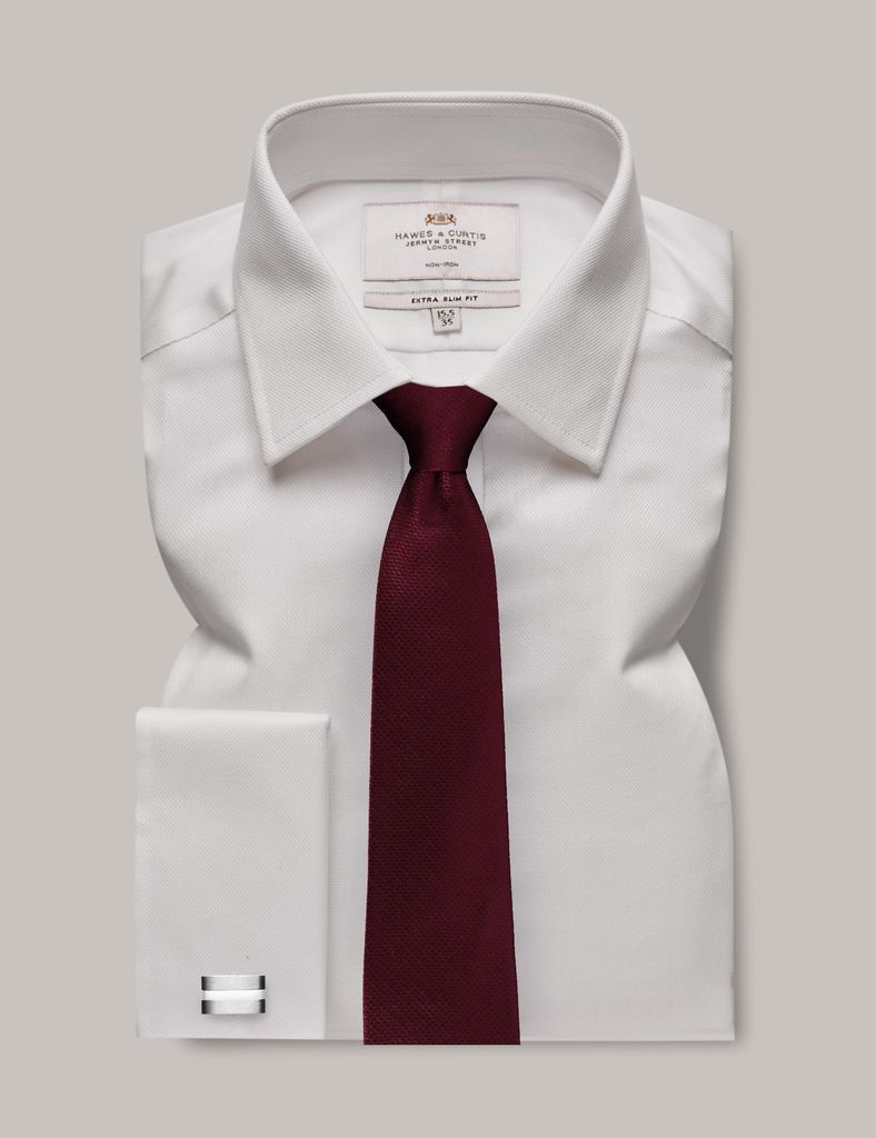 Non-Iron White Pique Extra Slim Shirt - Double Cuff