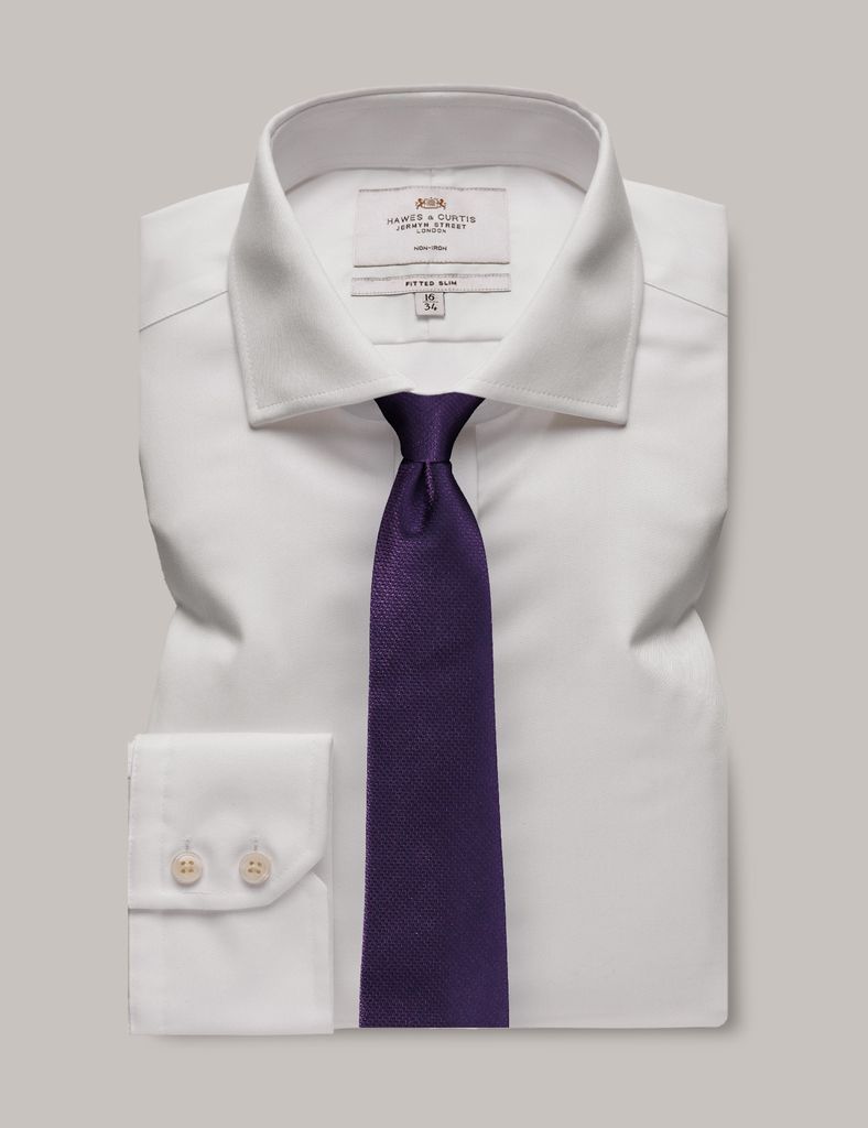 Non-Iron White Twill Fitted Slim Shirt - Windsor Collar