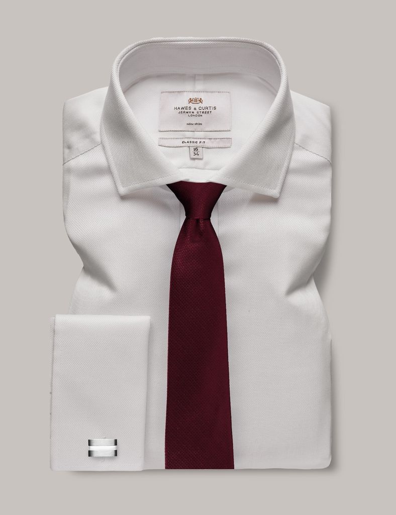Non-Iron White Pique Classic Shirt - Windsor Collar - Double Cuff