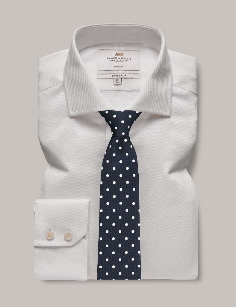 Non-Iron White Pique Fitted Slim Shirt - Windsor Collar
