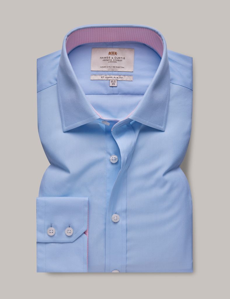 Blue Poplin Slim Shirt - Contrast Detail