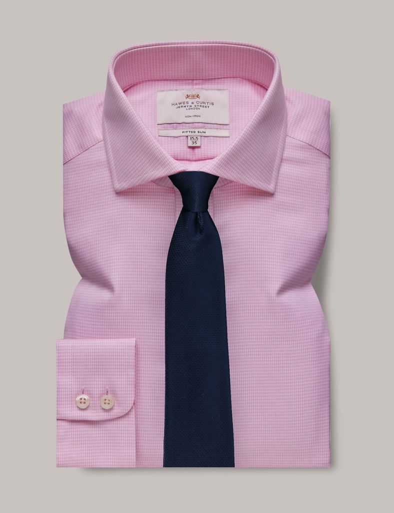Non-Iron Pink & White Fitted Slim Shirt - Windsor Collar