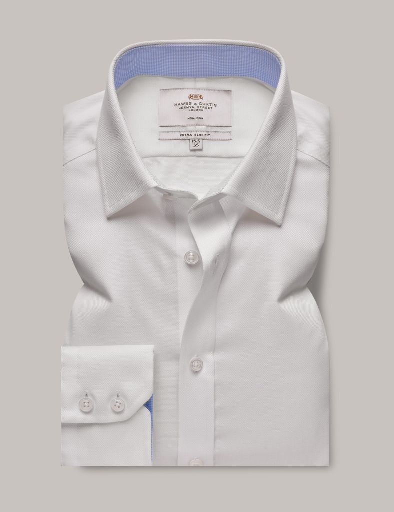 Non-Iron White Pique Extra Slim Shirt With Contrast Detail