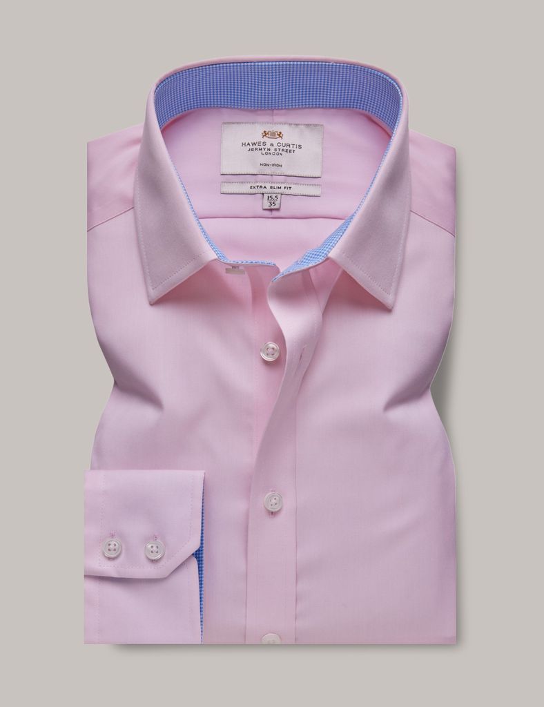 Non-Iron Pink Twill Extra Slim Fit Shirt With Contrast Detail