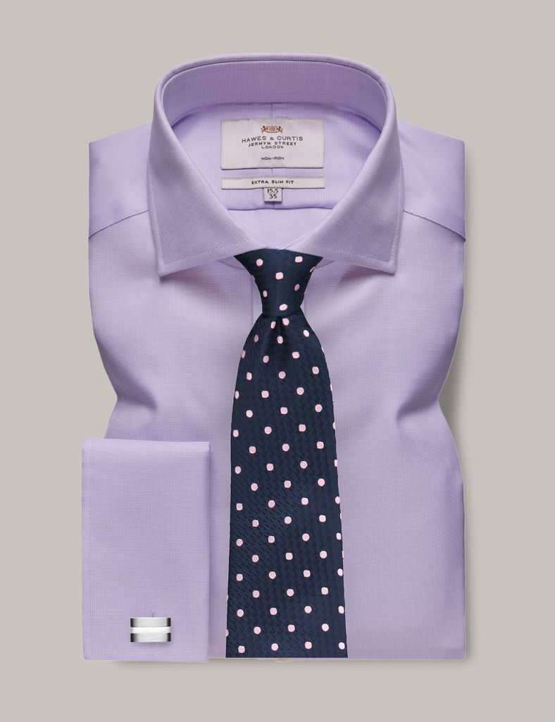 Non-Iron Lilac & White Fabric Interest Extra Slim Shirt - Windsor Collar - Double Cuff