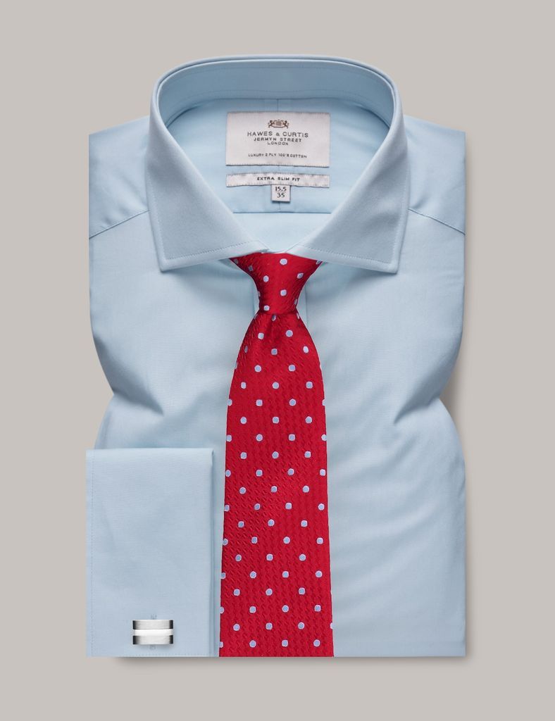 Blue Poplin Extra Slim Shirt - Windsor Collar - Double Cuff