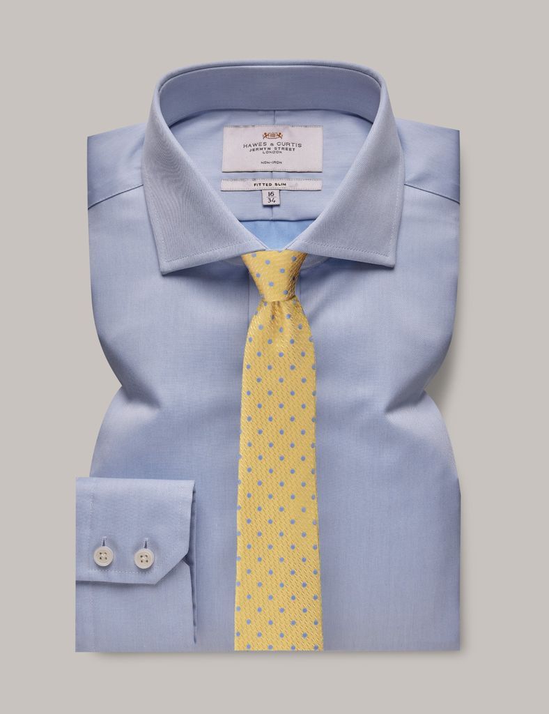 Non-Iron Blue Twill Fitted Slim Shirt - Windsor Collar