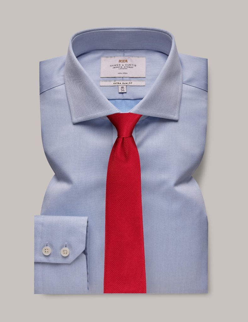Non-Iron Blue Twill Extra Slim Shirt - Windsor Collar