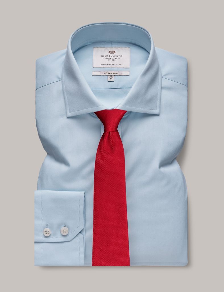 Blue Poplin Fitted Slim Shirt - Windsor Collar