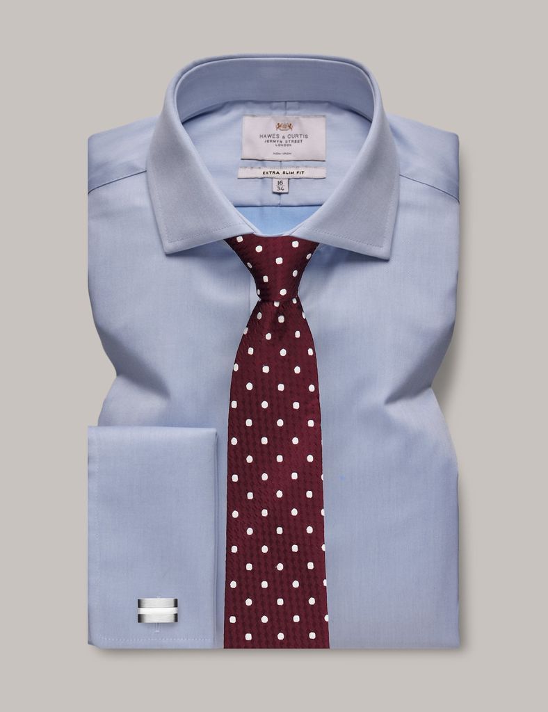 Non-Iron Blue Twill Extra Slim Shirt - Windsor Collar - Double Cuff