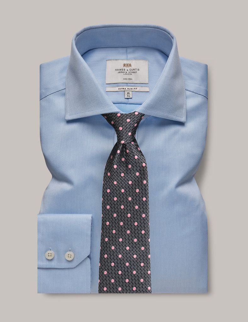 Non-Iron Blue Pique Extra Slim Shirt - Windsor Collar