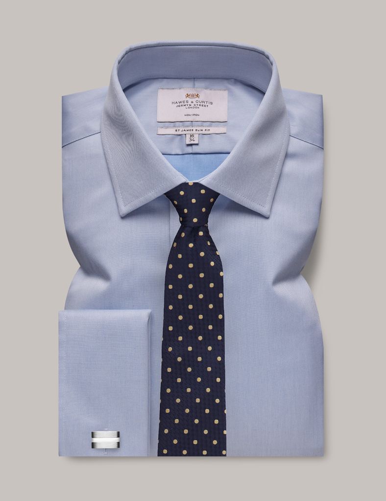 Non-Iron Blue Twill Slim Shirt - Double Cuff