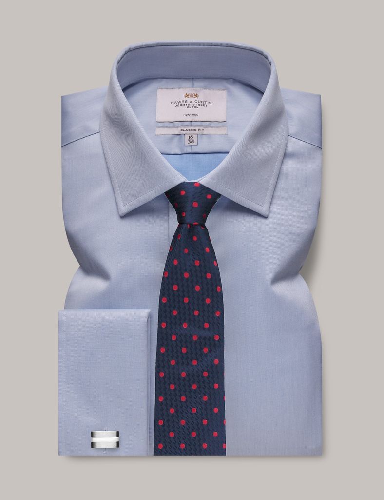 Non-Iron Blue Twill Classic Shirt - Double Cuff