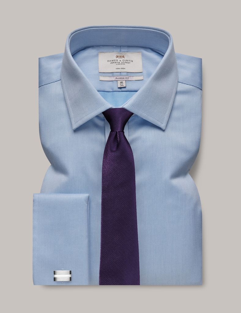 Non-Iron Blue Pique Classic Shirt - Double Cuff