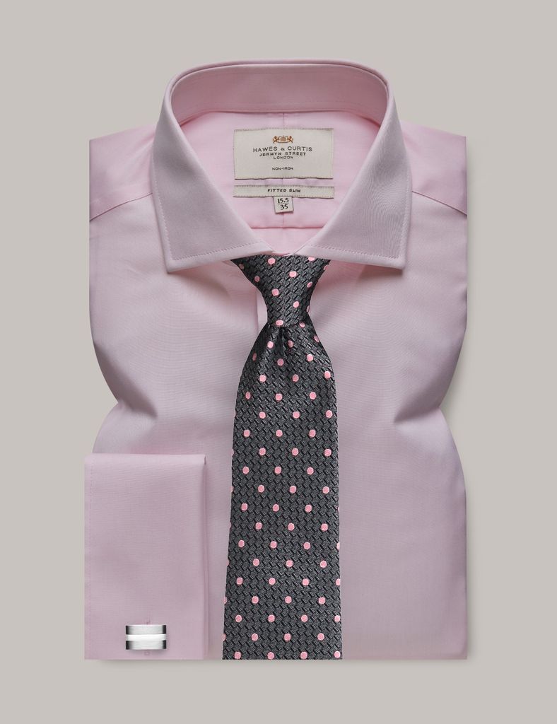 Non-Iron Pink Twill Fitted Slim Shirt - Windsor Collar - Double Cuff