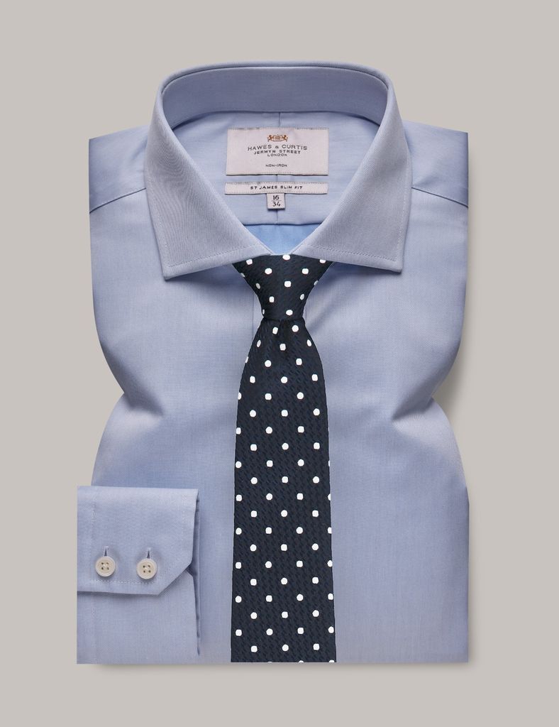Non-Iron Blue Twill Slim Shirt - Windsor Collar