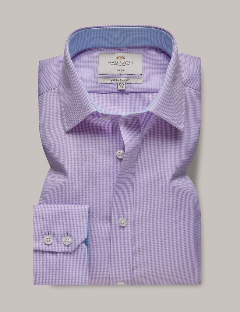 Non-Iron Lilac & White Dogtooth Extra Slim Shirt With Contrast Detail
