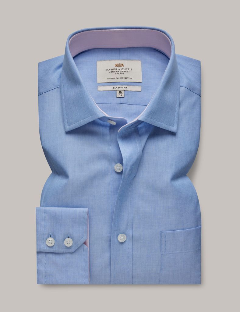 Blue End on End Classic Shirt - Contrast Detail & Breast Pocket