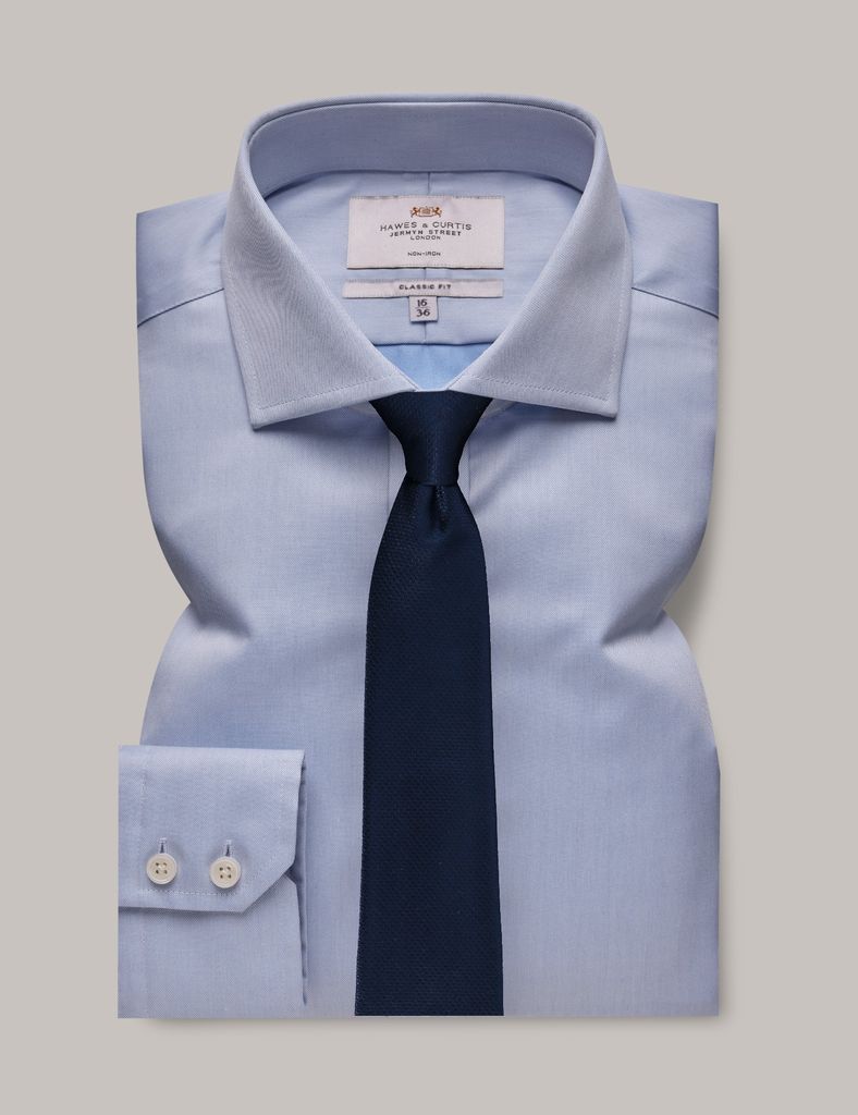 Non Iron Blue Twill Classic Fit Shirt - Windsor Collar