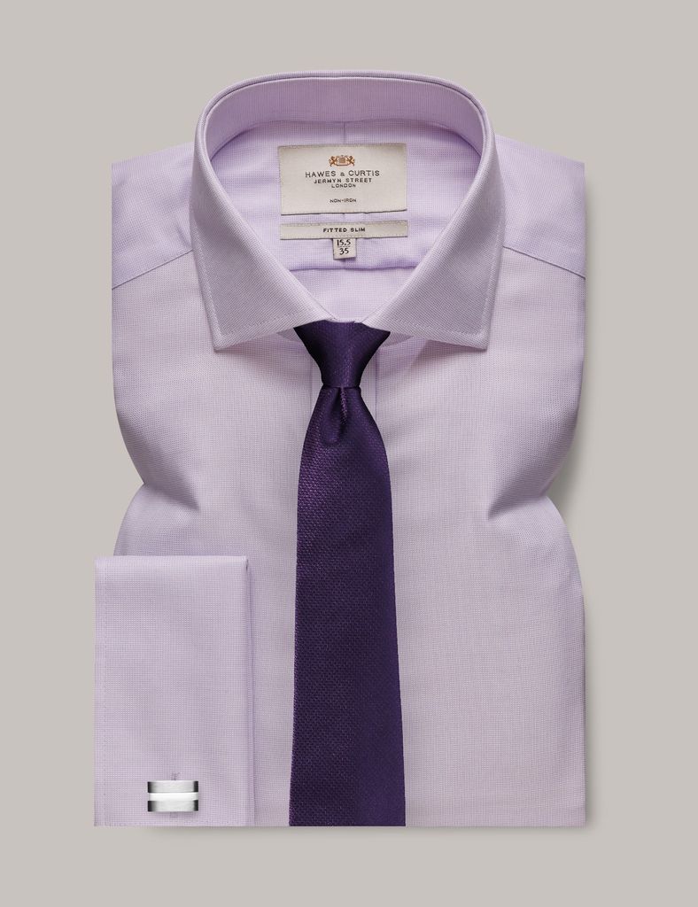 Non-Iron Lilac Fabric Interest Fitted Slim Shirt - Windsor Collar - Double Cuff