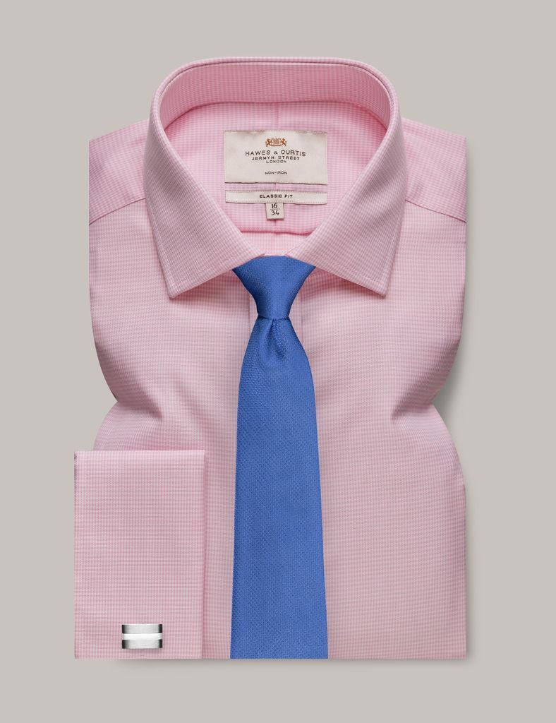 Non-Iron Pink & White Dogtooth Classic Shirt - Double Cuff