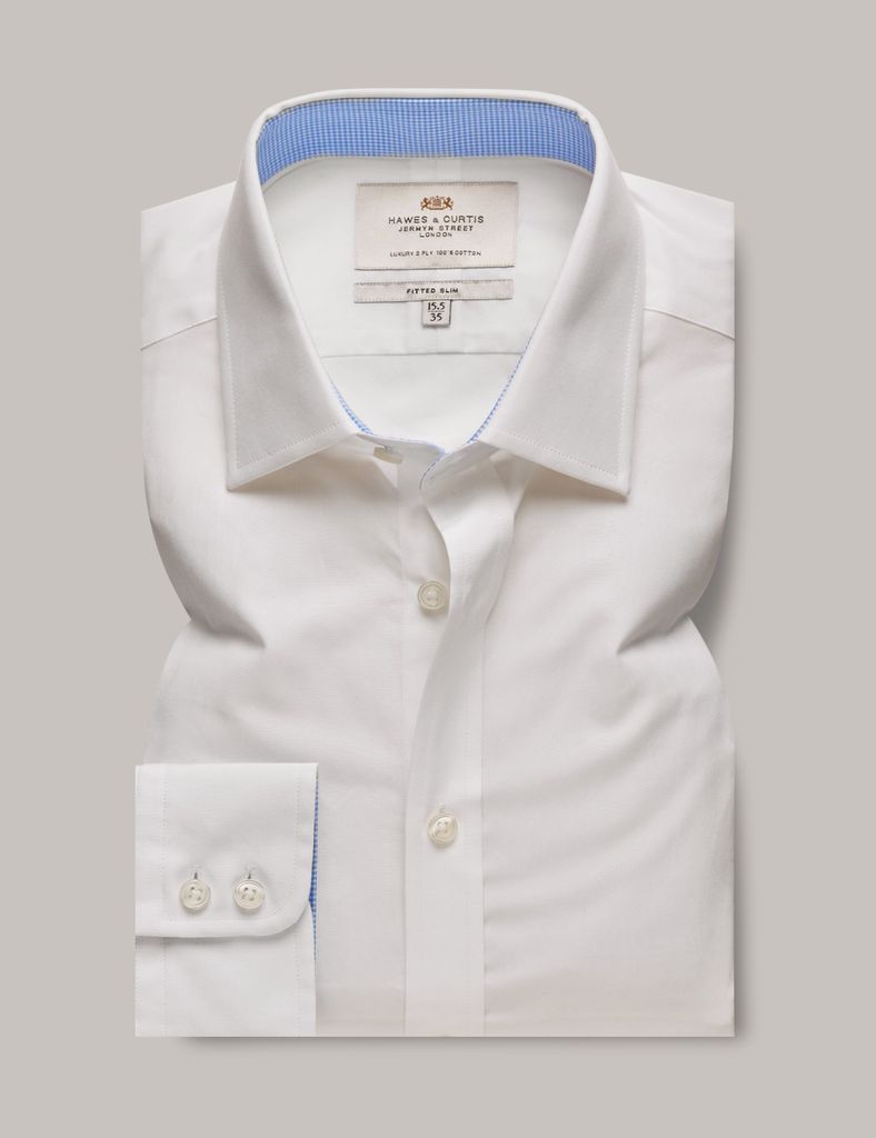 White Poplin Fitted Slim Shirt - Contrast Detail