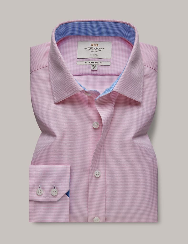 Non-Iron Pink & White Dogtooth Slim Shirt - Contrast Detail