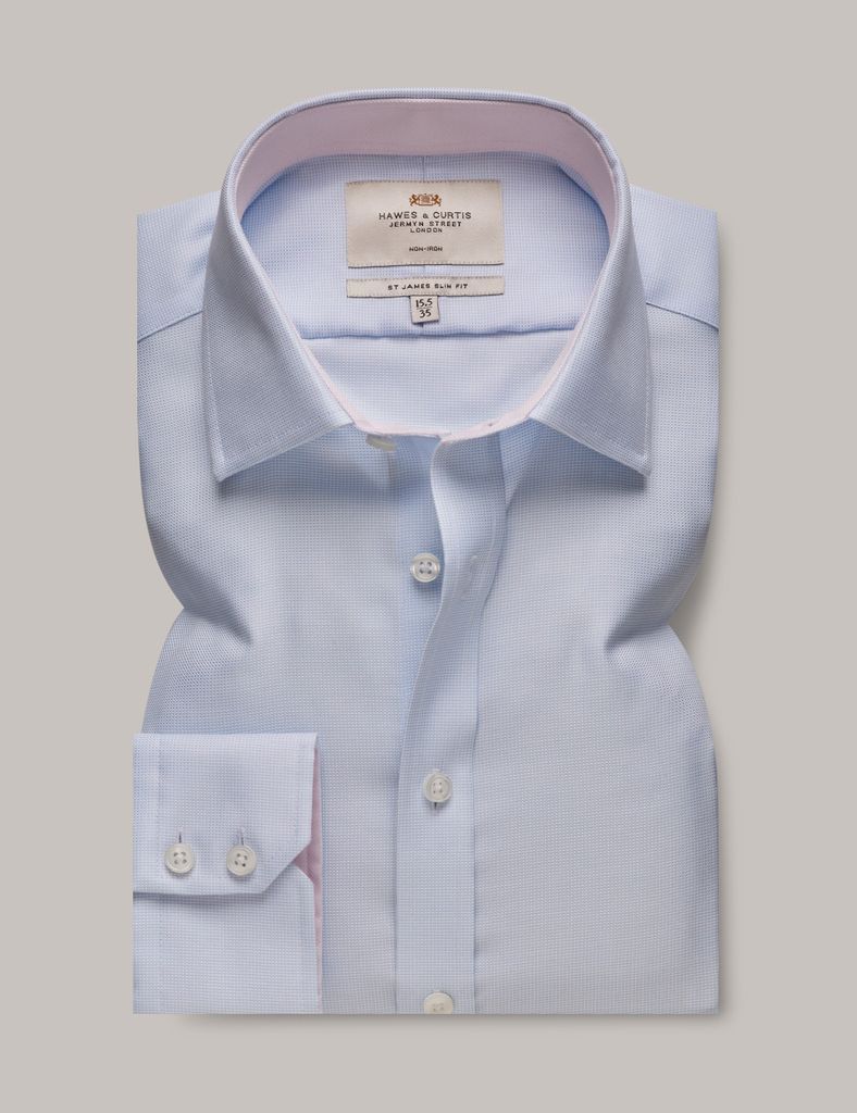 Non-Iron Blue & White Pick and Pick Slim Shirt - Contrast Detail