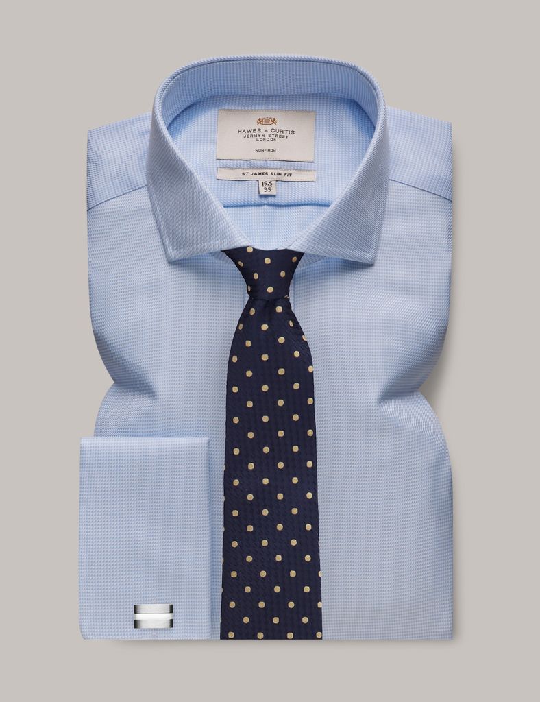 Non-Iron Blue Semi Plain Slim Shirt - Double Cuff