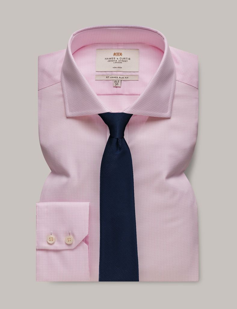Non-Iron Pink & White Fabric Interest Slim Shirt - Windsor Collar