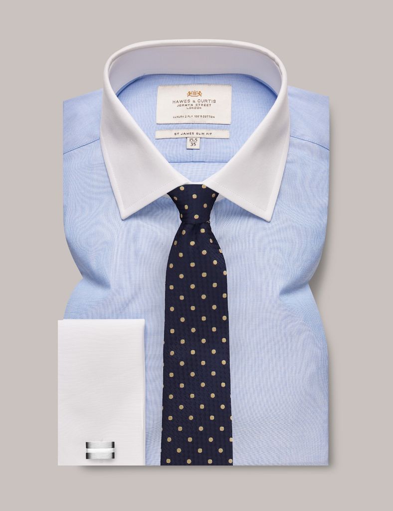 Blue End On End Slim Shirt - White Collar and Cuff