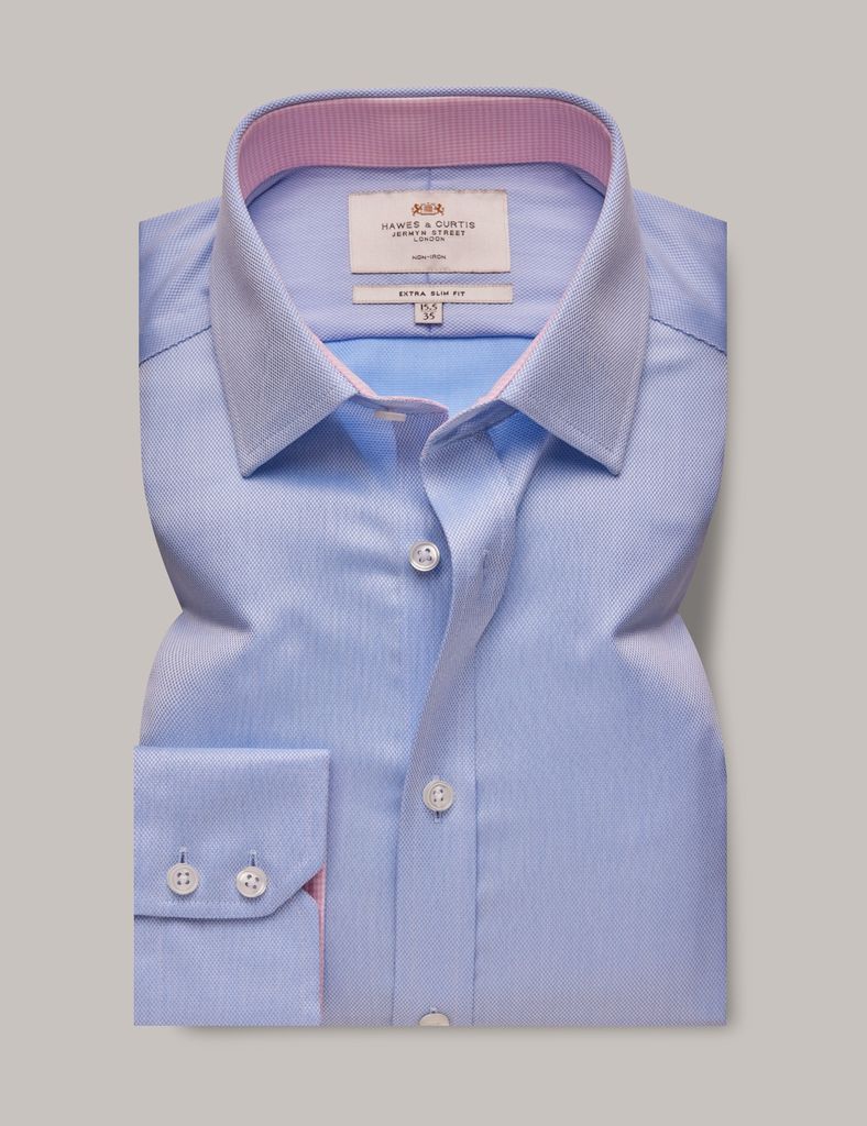 Non-Iron Blue Pique Extra Slim Shirt - Contrast Detail