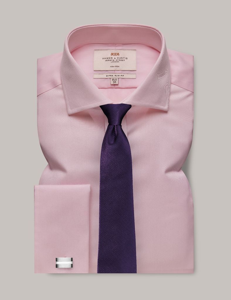 Non-Iron Pink Twill Extra Slim Shirt - Windsor Collar - Double Cuff