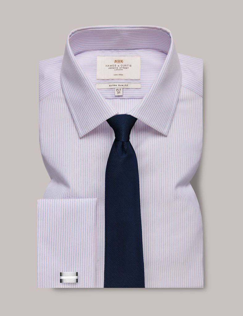 Non-Iron Blue & Pink Stripe Extra Slim Shirt - Double Cuff