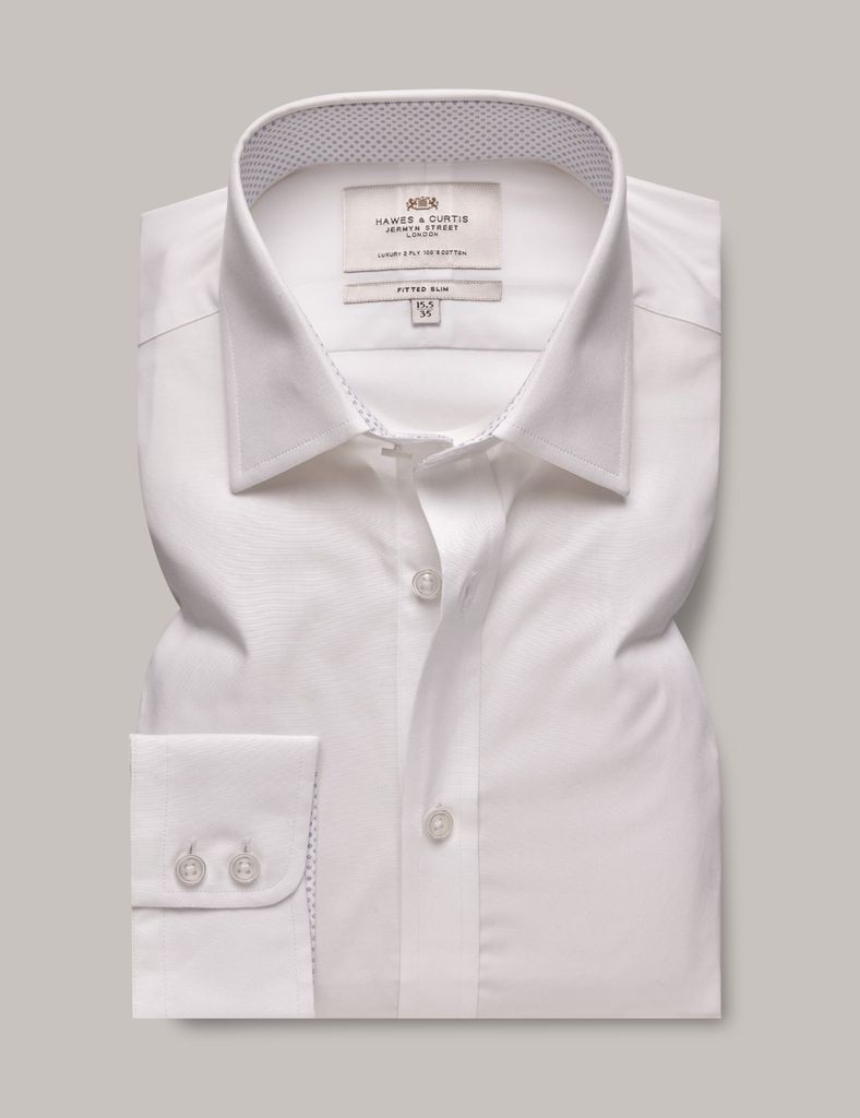 White Poplin Fitted Slim Shirt - Contrast Detail