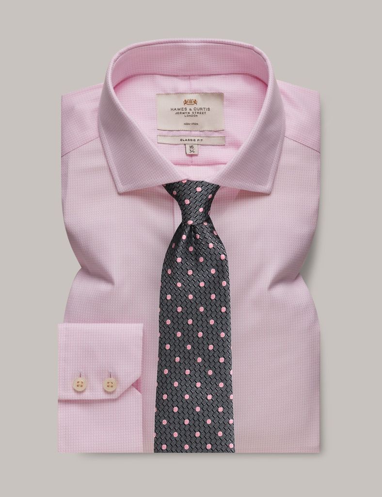 Non-Iron Pink & White Fabric Interest Classic Shirt - Windsor Collar