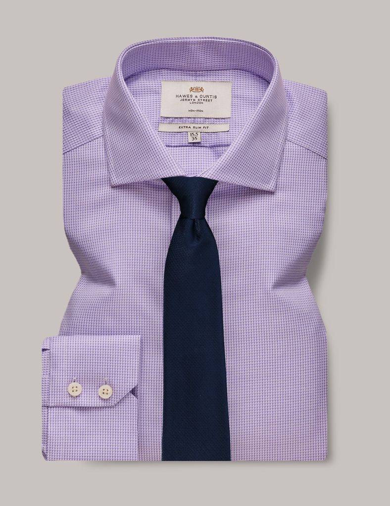 Non-Iron Lilac & White Fabric Interest Extra Slim Shirt - Windsor Collar