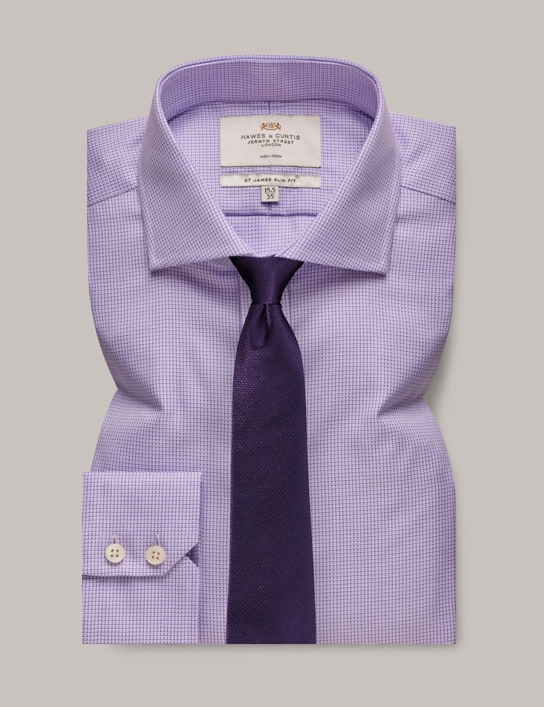 Non-Iron Lilac & White Fabric Interest Slim Shirt - Windsor Collar