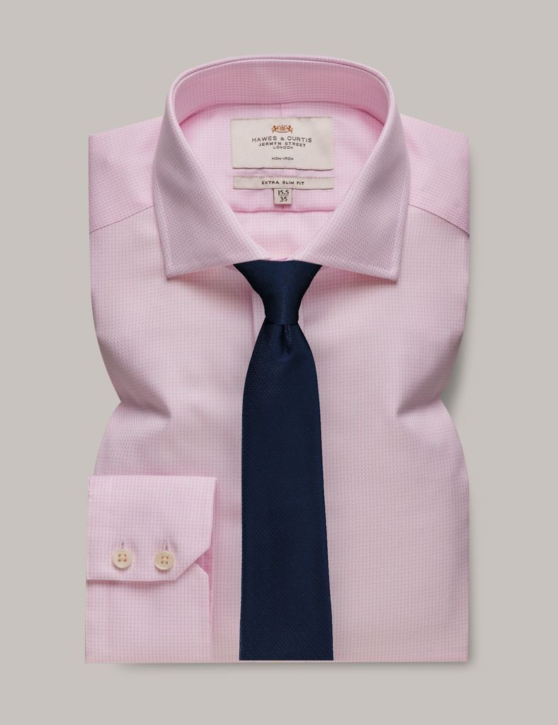 Non-Iron Pink & White Fabric Interest Extra Slim Shirt - Windsor Collar