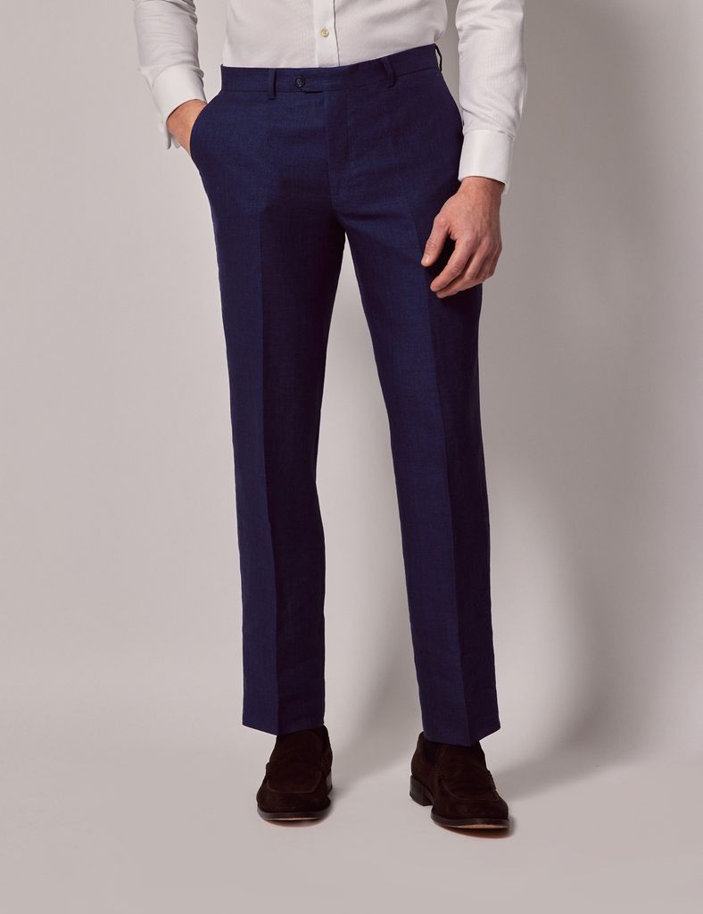 Royal Blue  Herringbone Tailored Linen Trousers - 1913 Collection